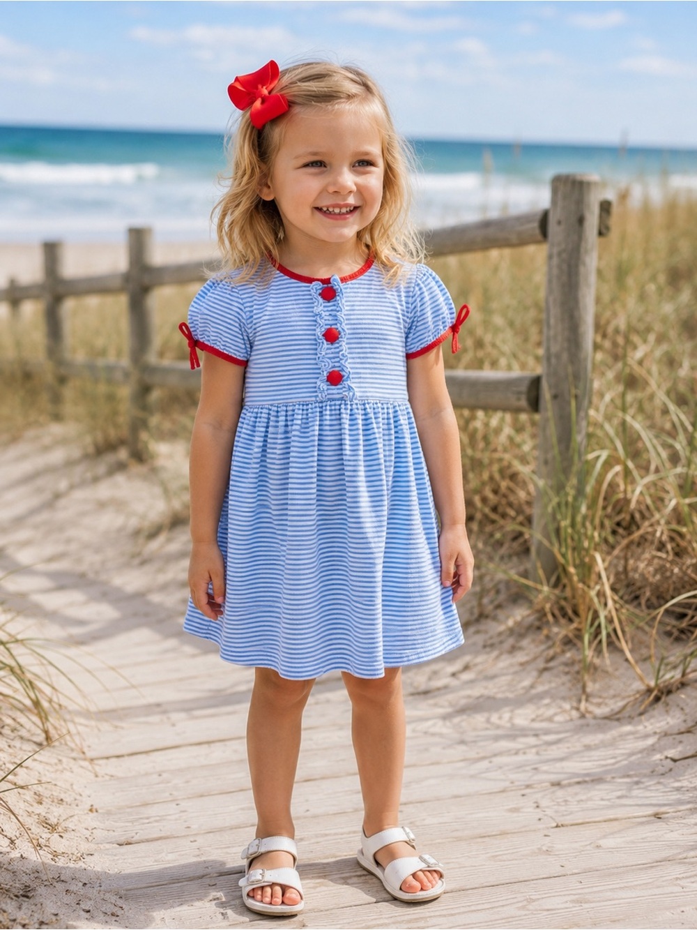 Sage & Lilly 3T dress boutique nautical patriotic blue stripes‎ red white